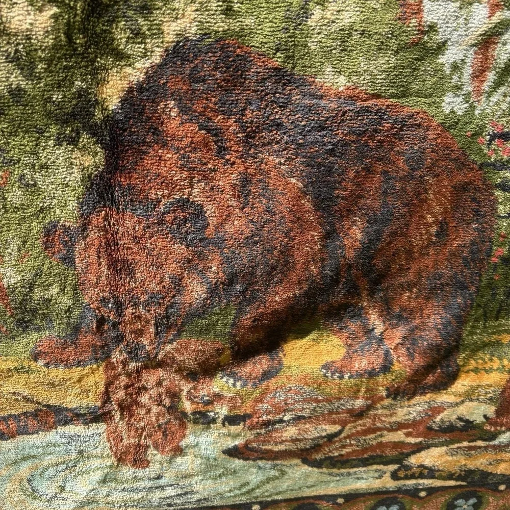 Vintage Bear Tapestry Rug Wall Hanging Cabin Rustic Camp Decor 45 X 63 Colorful